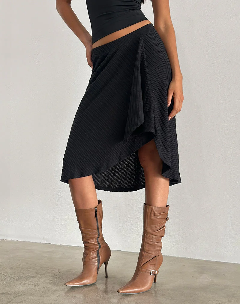 Esmeray - Jupe midi en maille diagonale transparente - Noir