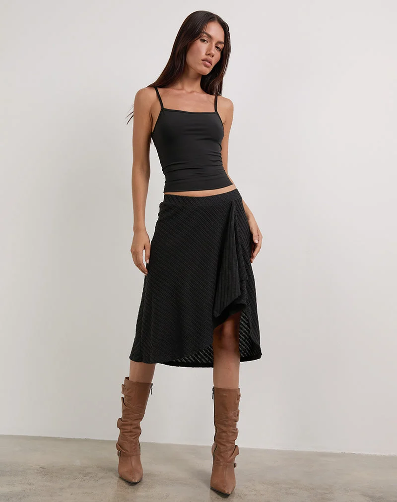 Esmeray - Jupe midi en maille diagonale transparente - Noir
