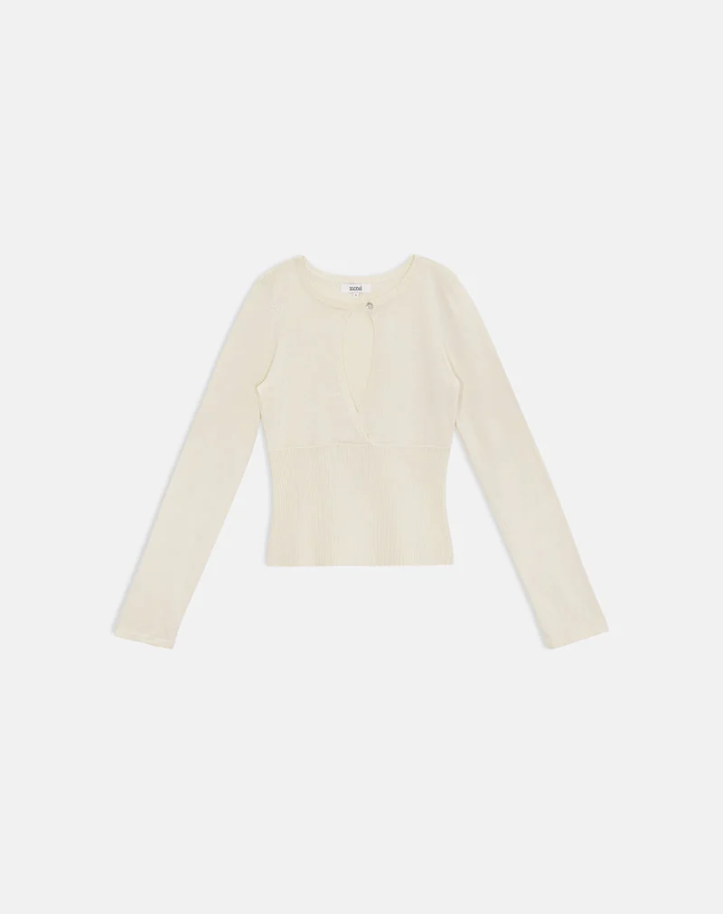 Haut en maille Rayana avec découpe en forme de trou de serrure, couleur beige