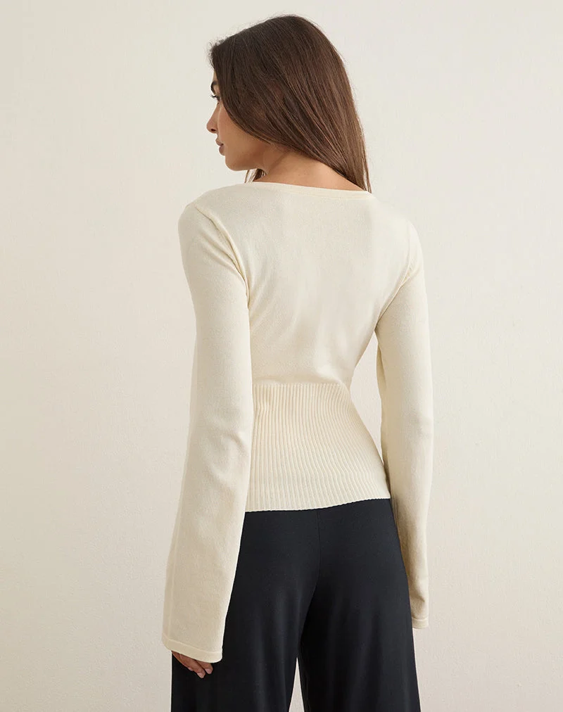 Haut en maille Rayana avec découpe en forme de trou de serrure, couleur beige