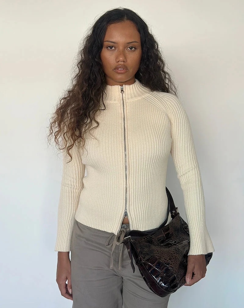 Pull à col montant Ranala en maille crème