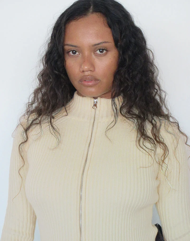Pull à col montant Ranala en maille crème