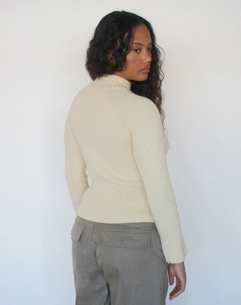Pull à col montant Ranala en maille crème