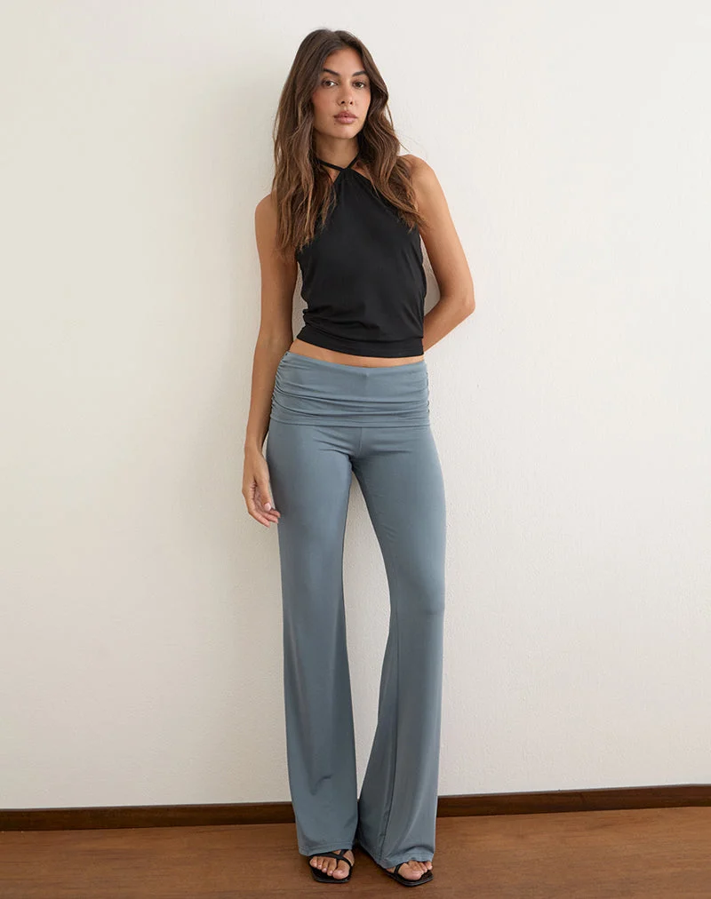 Pantalon évasé taille basse Jacita en cupro, couleur bleu sarcelle foncé