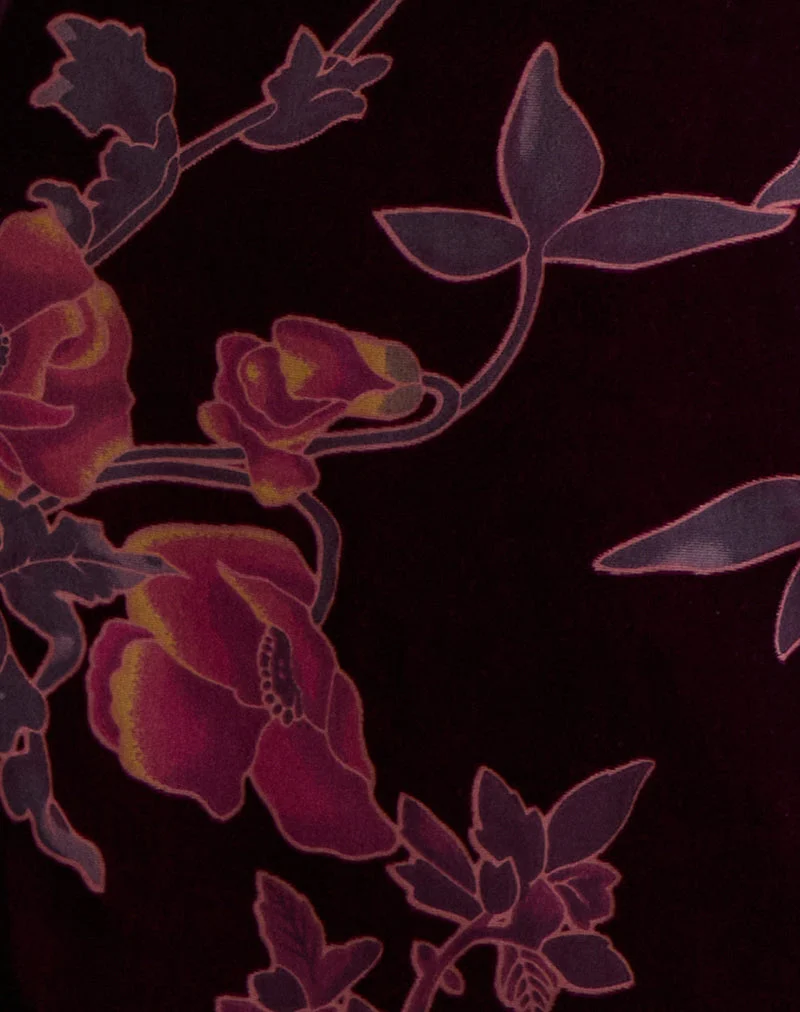 Alvana Mini Dress in Floral Devore Burgundy