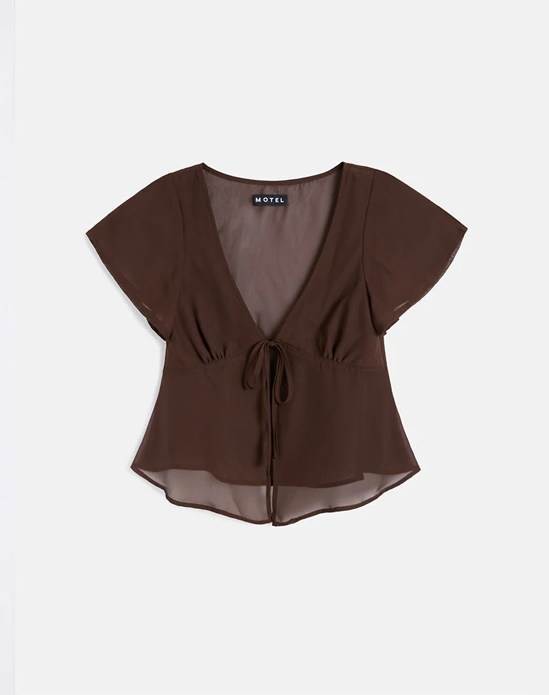 Kota - Top blouse en mousseline de soie, marron
