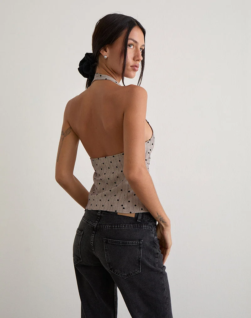 Odin Vest Top in Beige with Polka Pinstripe (Gilet Odin en beige avec rayures à pois)
