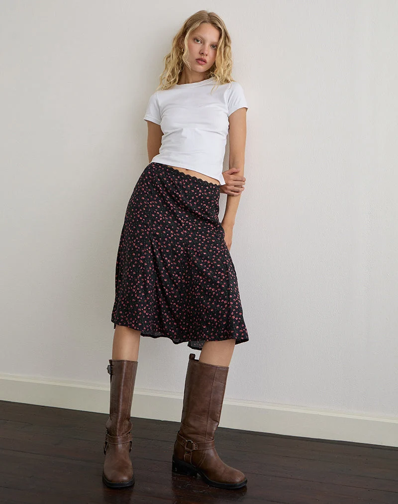 Jupe midi Rahyu, rose foncé rose noir