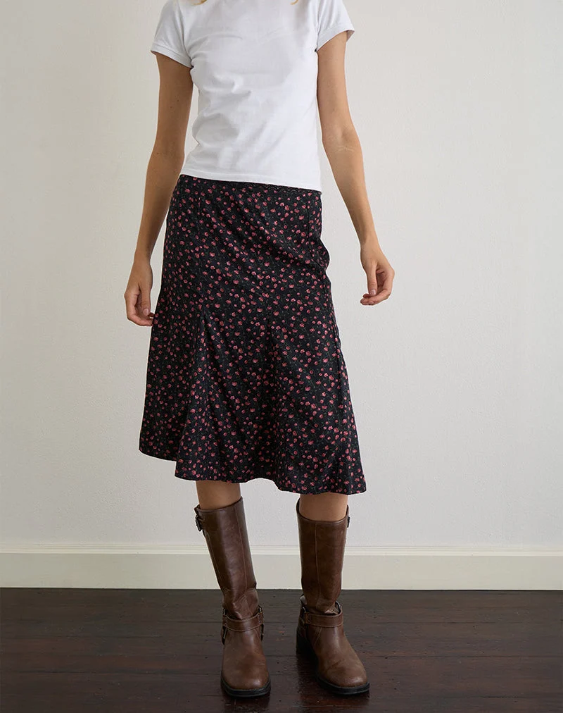 Jupe midi Rahyu, rose foncé rose noir