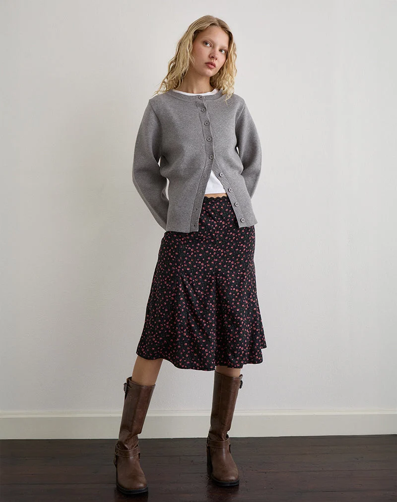 Jupe midi Rahyu, rose foncé rose noir