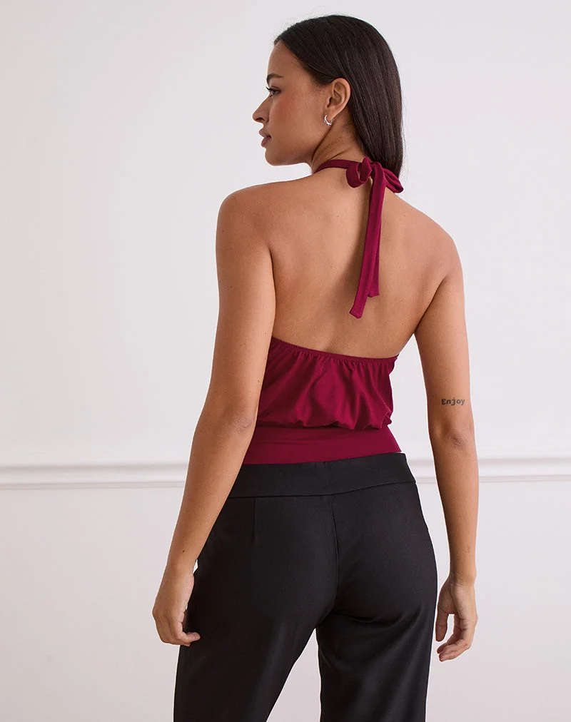 Giunea Knot Halter Top in Burgundy