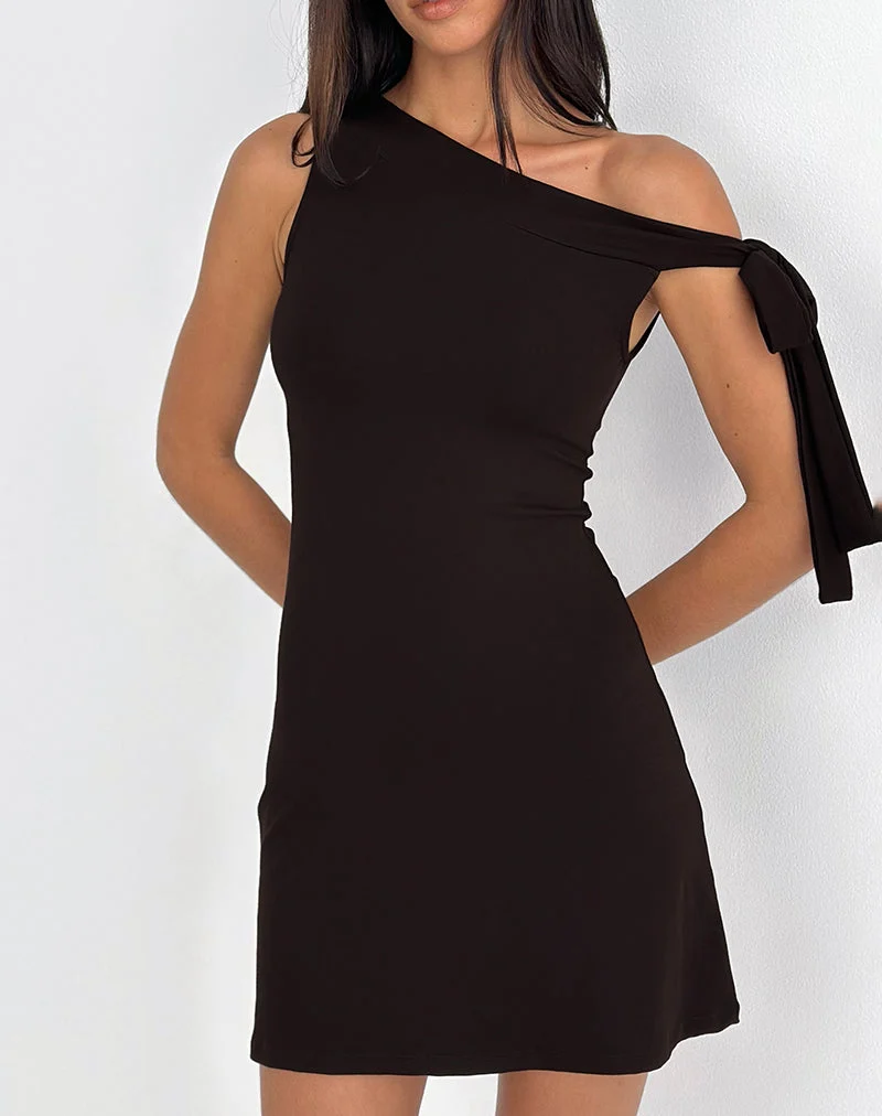 Mini robe asymétrique Xeenia en brun chocolat