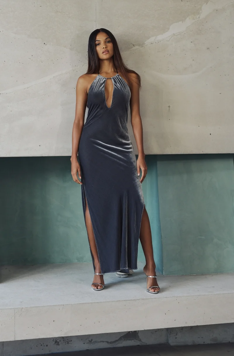 Robe nuisette longue Bruna en velours gris