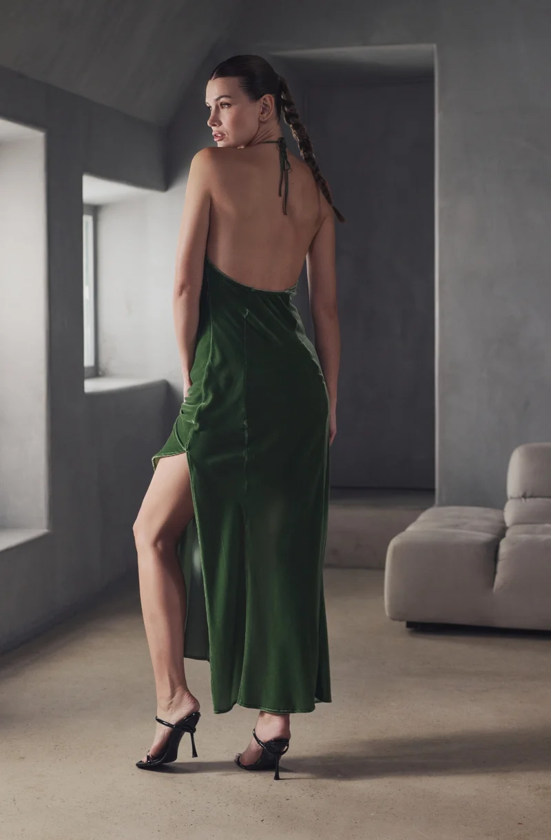 Robe nuisette longue Bruna en velours vert