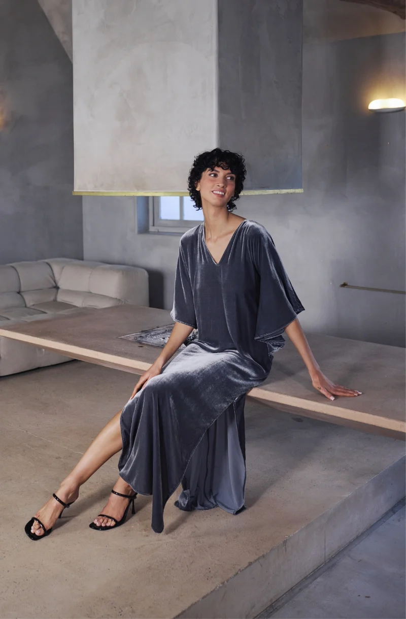 Robe longue Bruna en velours gris