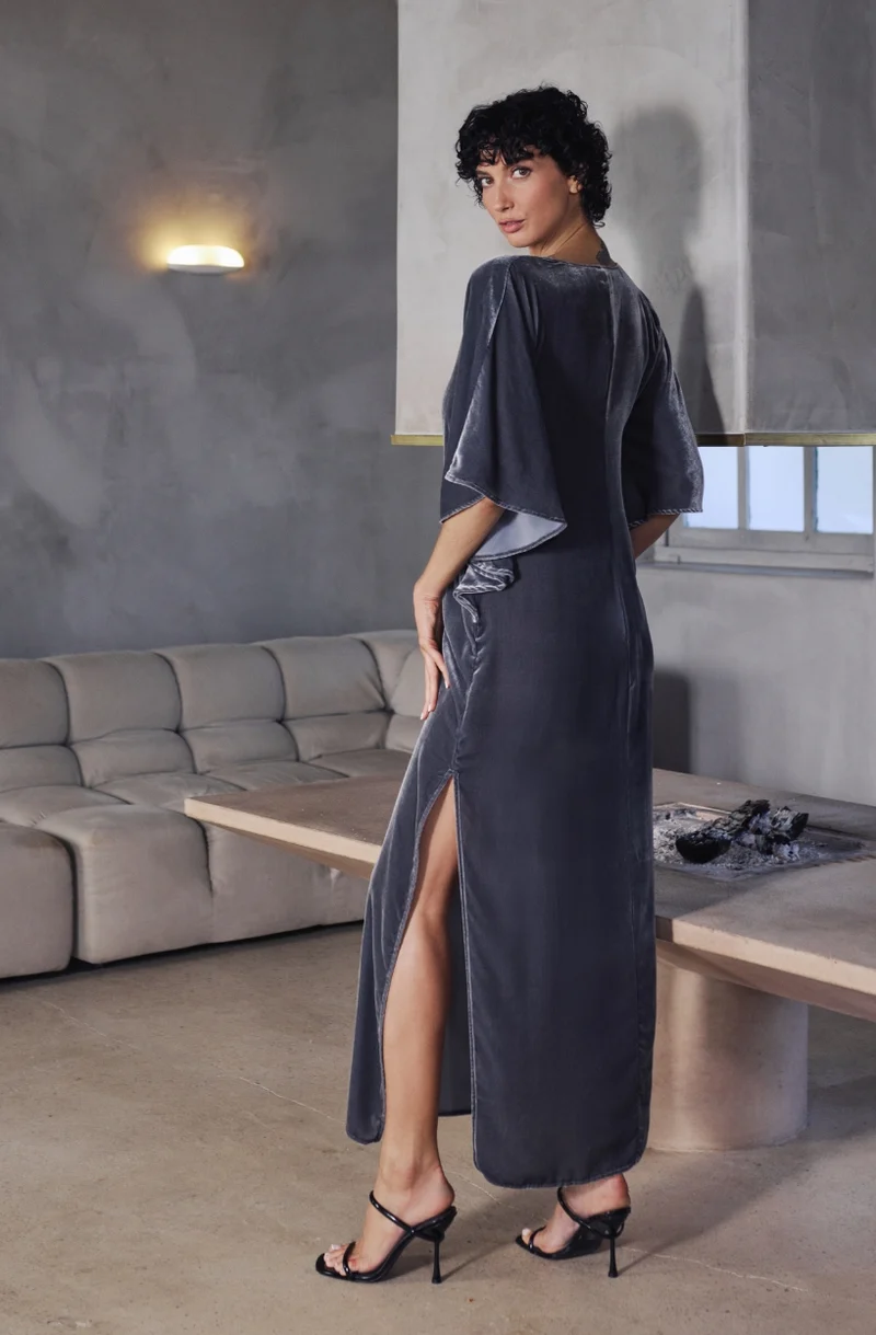 Robe longue Bruna en velours gris