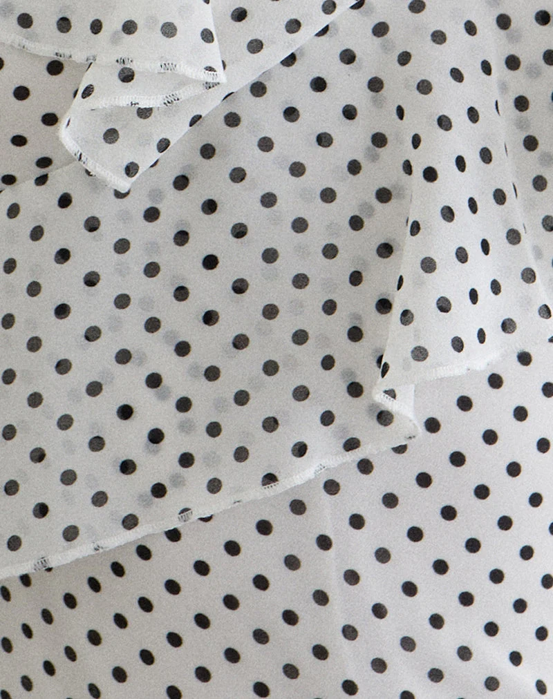 Haut Iskar à volants en mousseline blanche à imprimé à pois