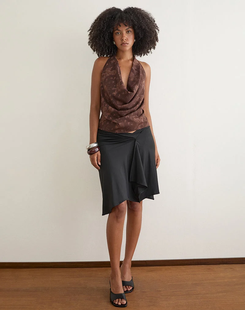 Haut à capuche « Greece » en mousseline jacquard à motifs floraux, marron