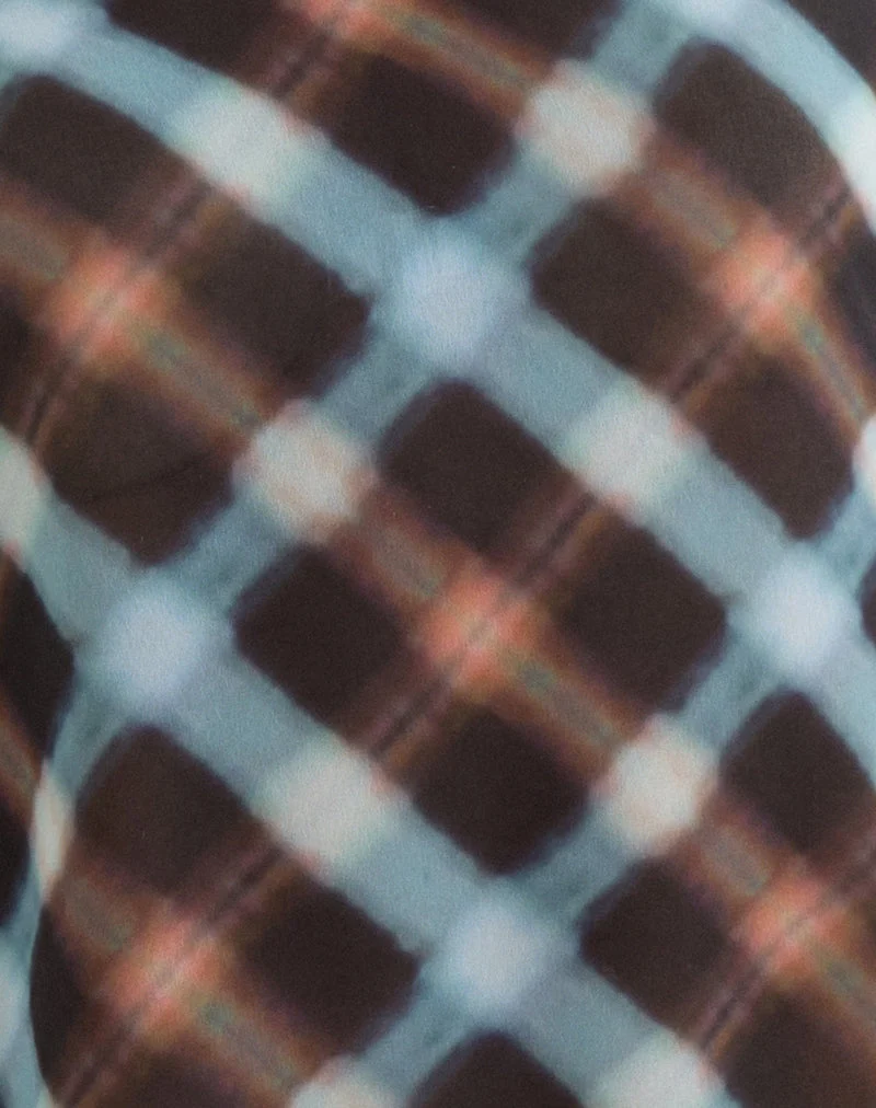 Haut asymétrique Darini en mousseline noire et bleue à carreaux vaporeux