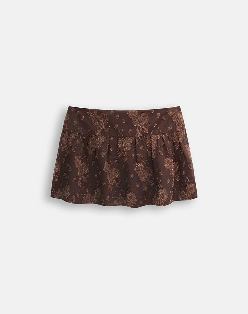 Mini-jupe Daju en mousseline jacquard à motifs floraux, marron