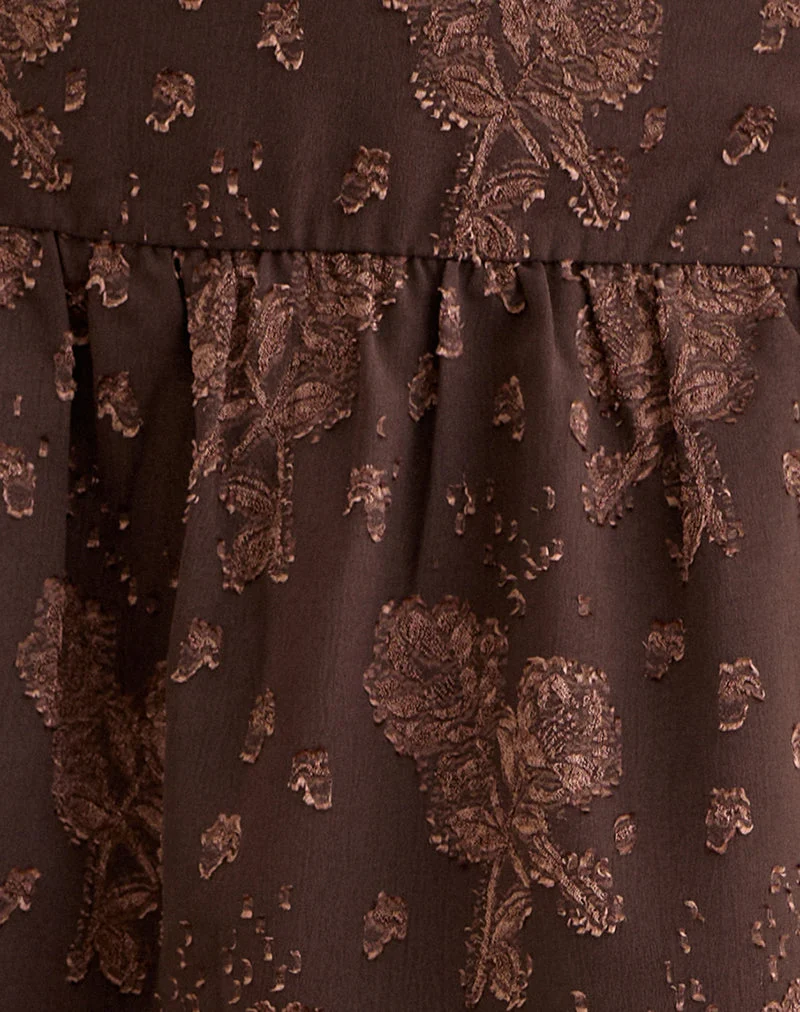 Mini-jupe Daju en mousseline jacquard à motifs floraux, marron