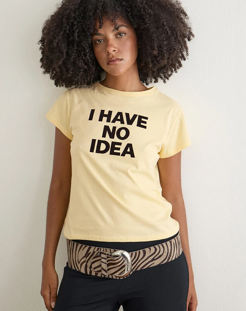 T-shirt ample Clio couleur citron avec imprimé « I Have No Idea »