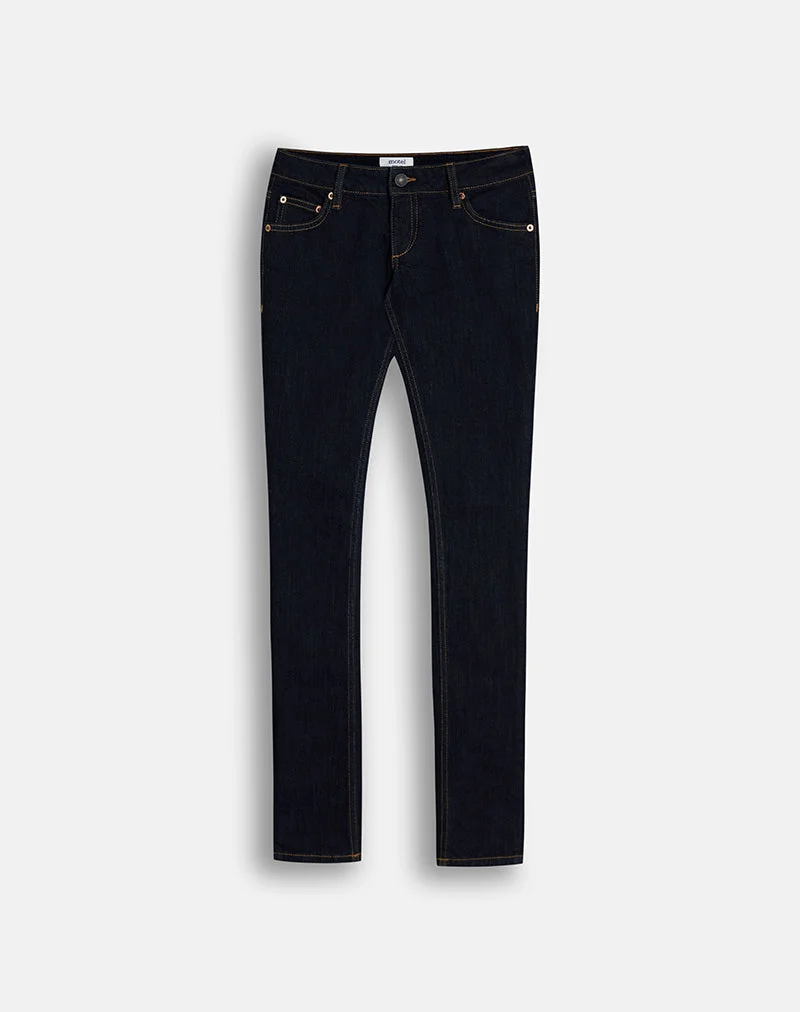 Jean skinny stretch à taille ultra basse, couleur indigo