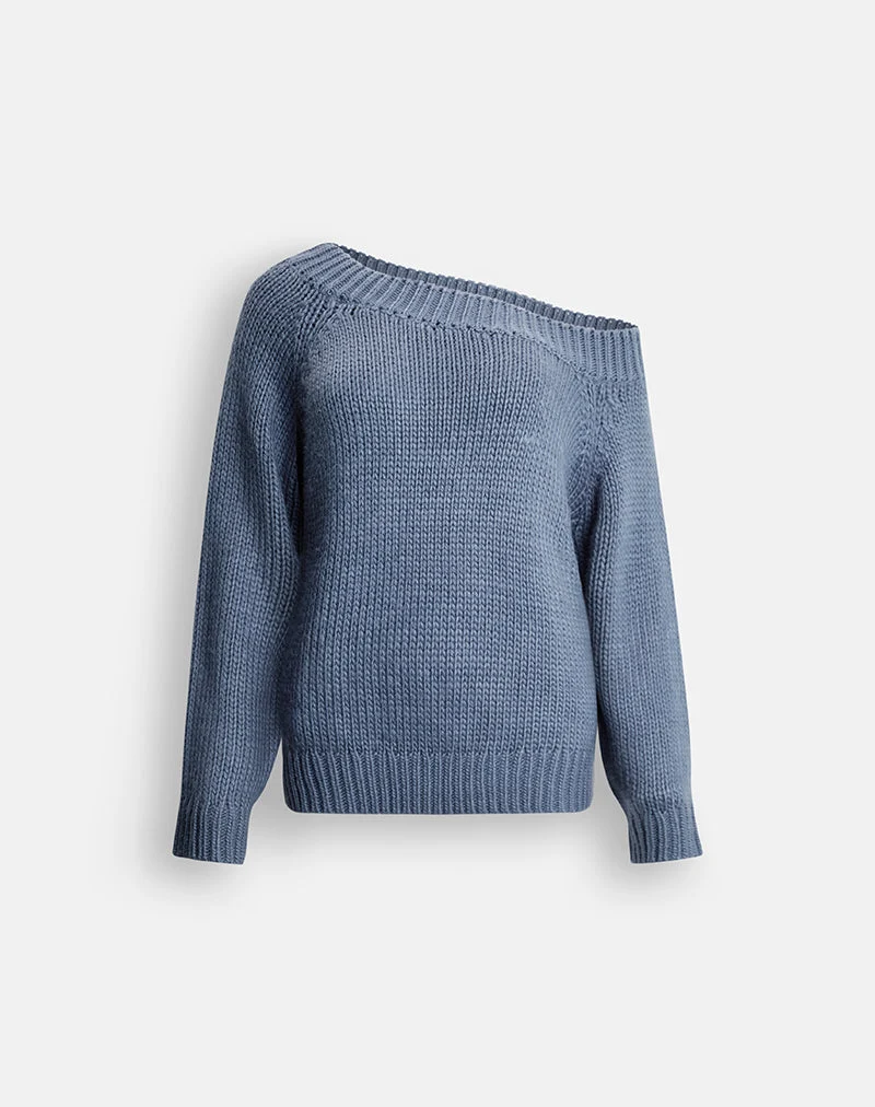 Pull à épaules dénudées Anasera, bleu ardoise