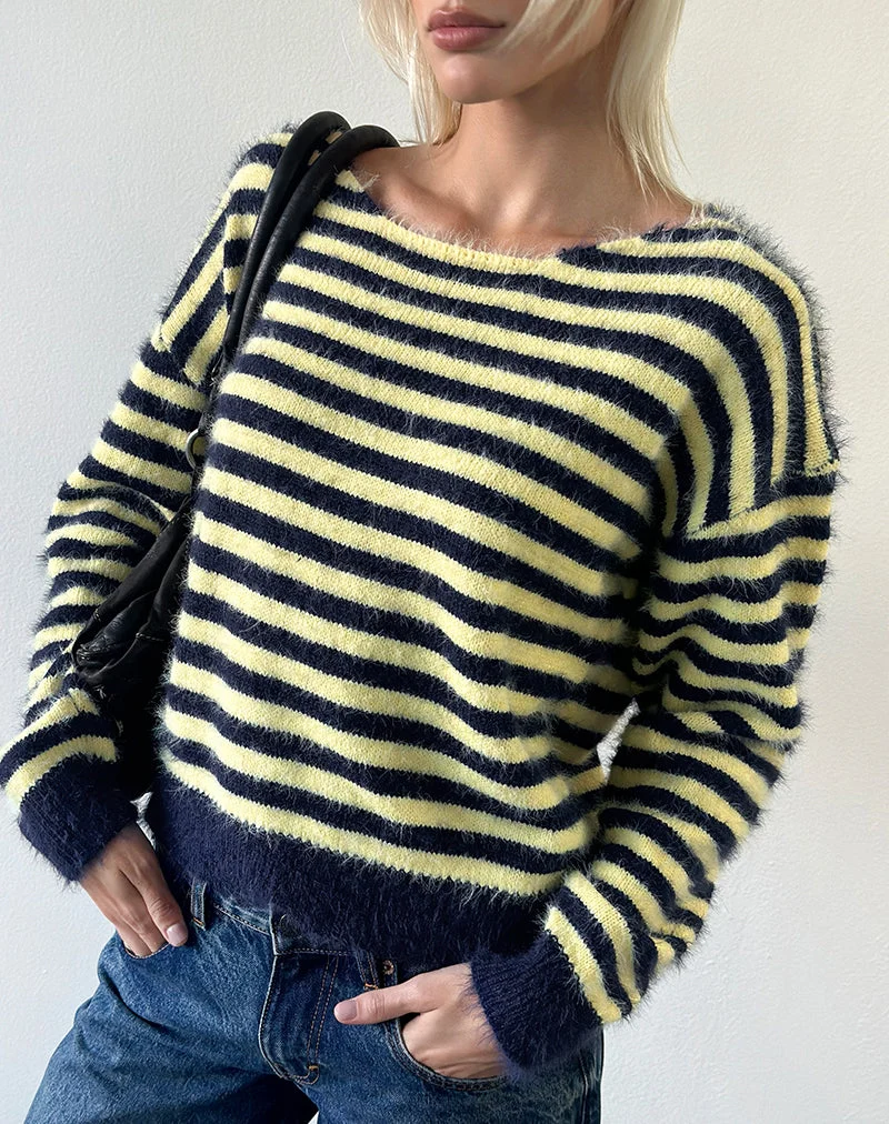 Pull Zalo en maille rayée jaune et bleu marine