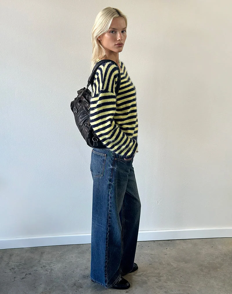 Pull Zalo en maille rayée jaune et bleu marine