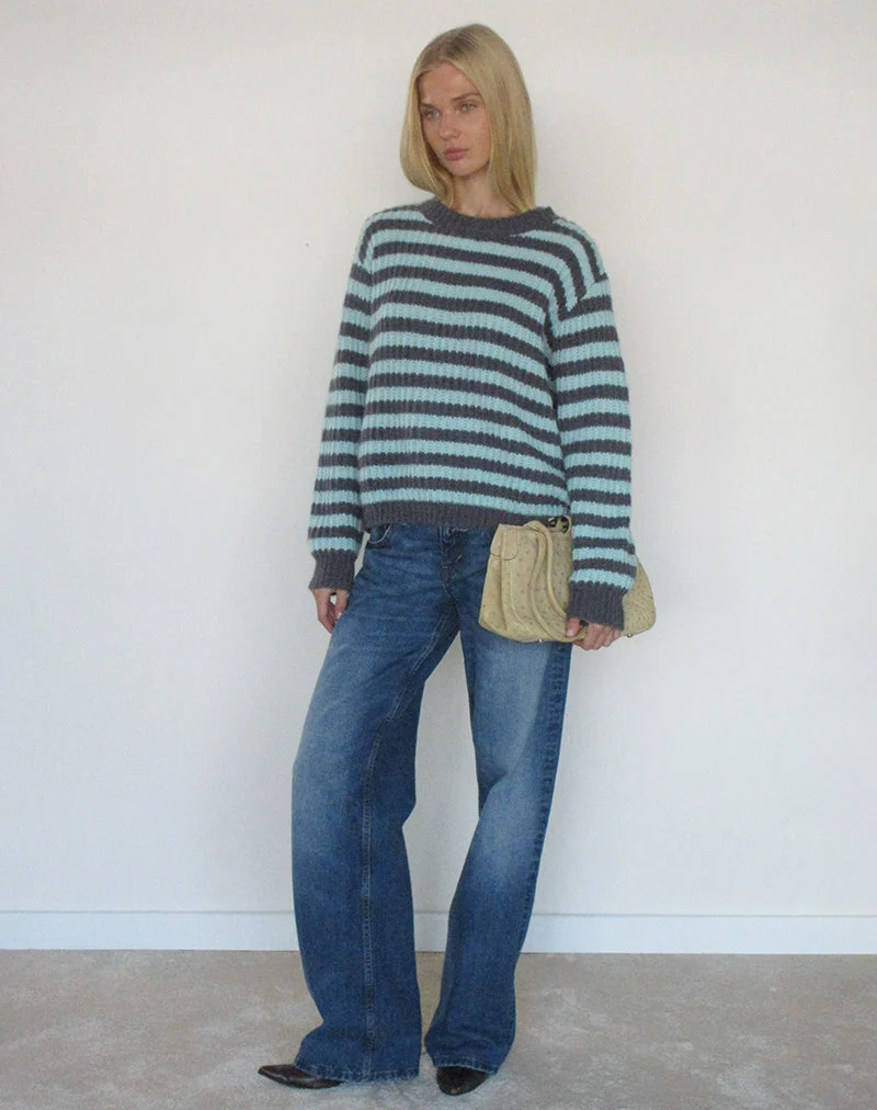 Pull Namirta bleu clair à rayures gris foncé