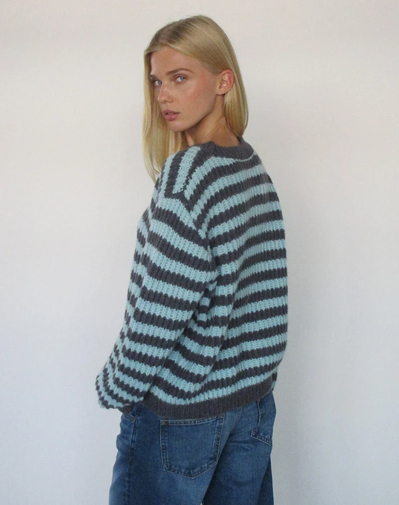 Pull Namirta bleu clair à rayures gris foncé