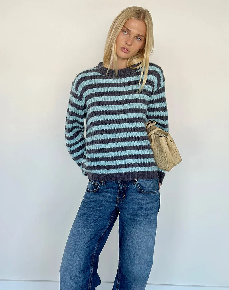 Pull Namirta bleu clair à rayures gris foncé