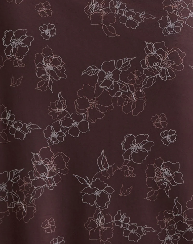 Jupe midi Atira, Doodle Flower Flock Brown