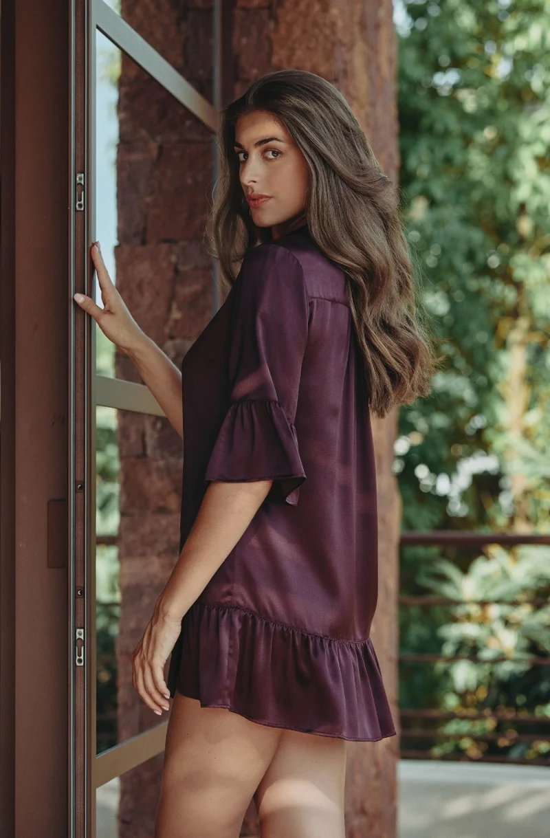 Robe chemise en soie brune Calista