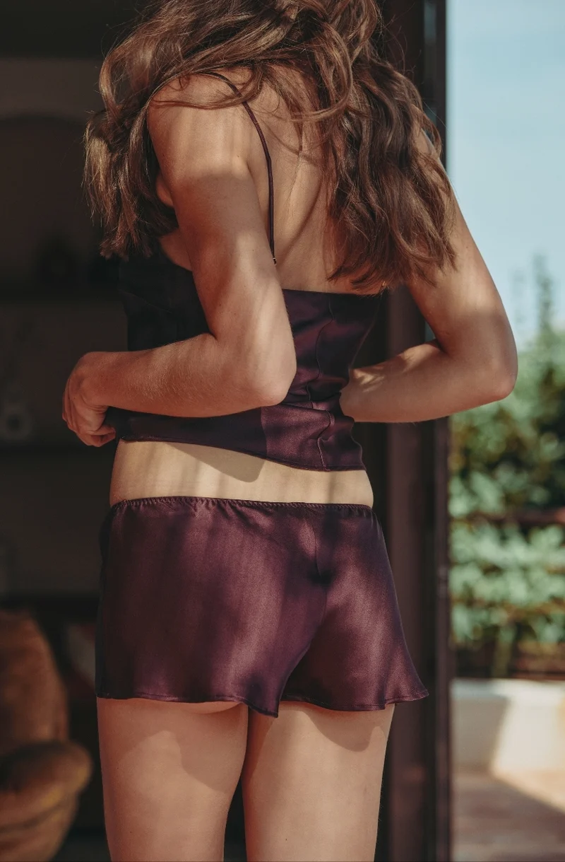 Short en soie brune Calista