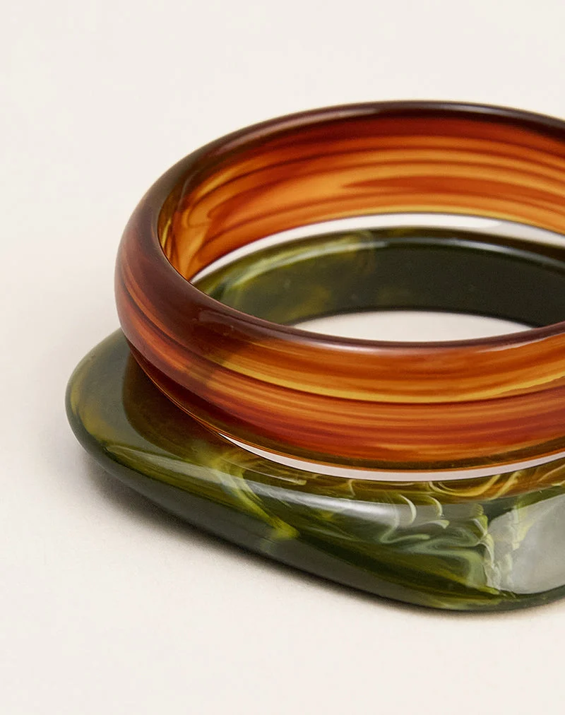 Lot de bracelets en acrylique marron et vert