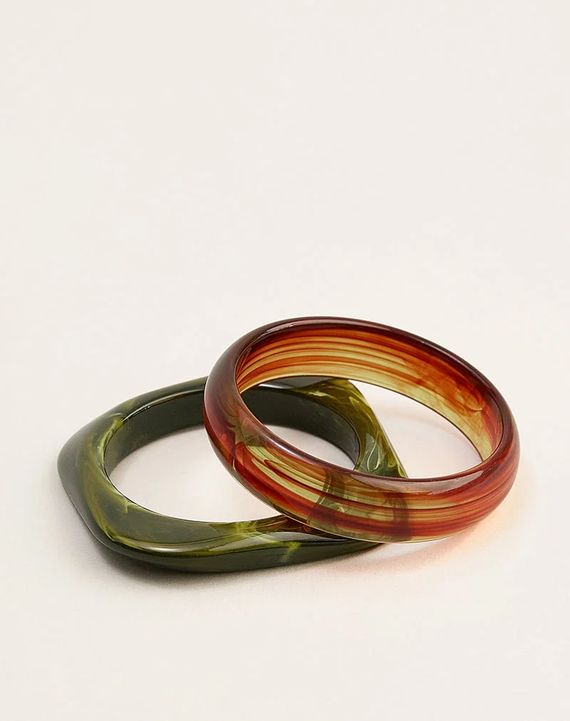 Lot de bracelets en acrylique marron et vert
