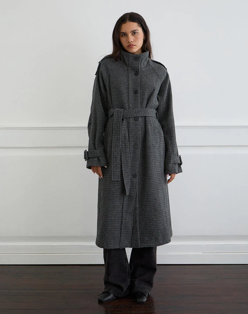 Ravari Trench-coat ceinturé à carreaux anthracite