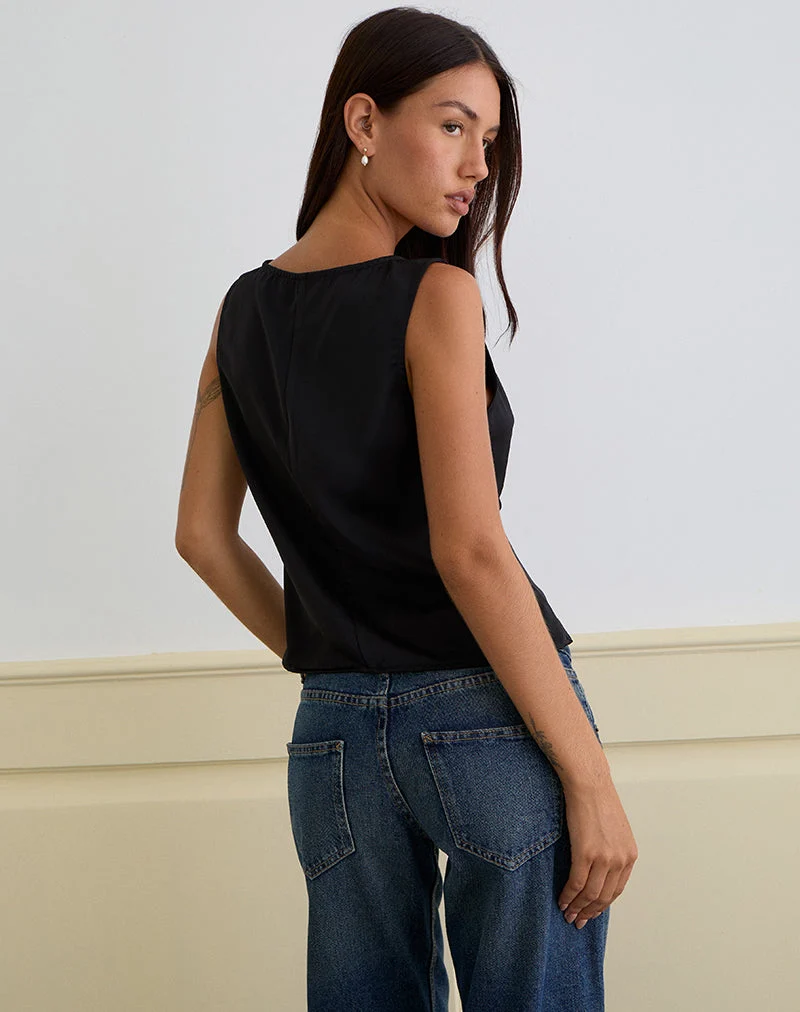 Valeska - Top à empiècements en dentelle en satin noir