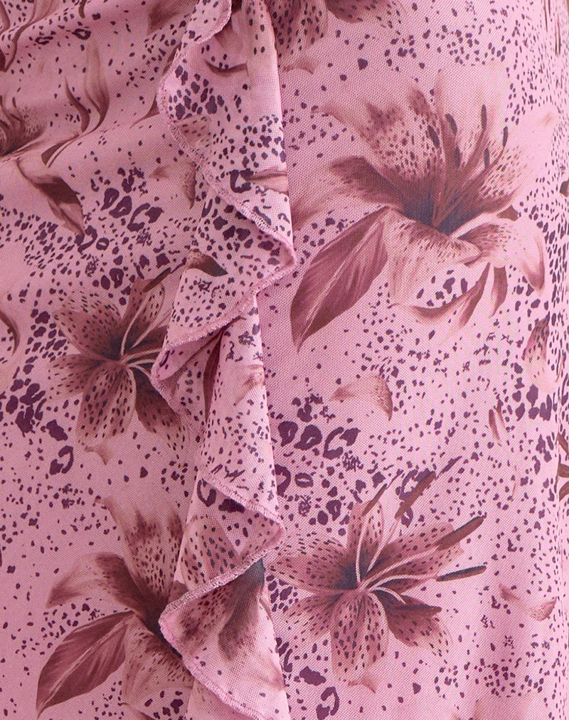 Jupe mi-longue Asiki en maille imprimé animalier, couleur Lily Mauve