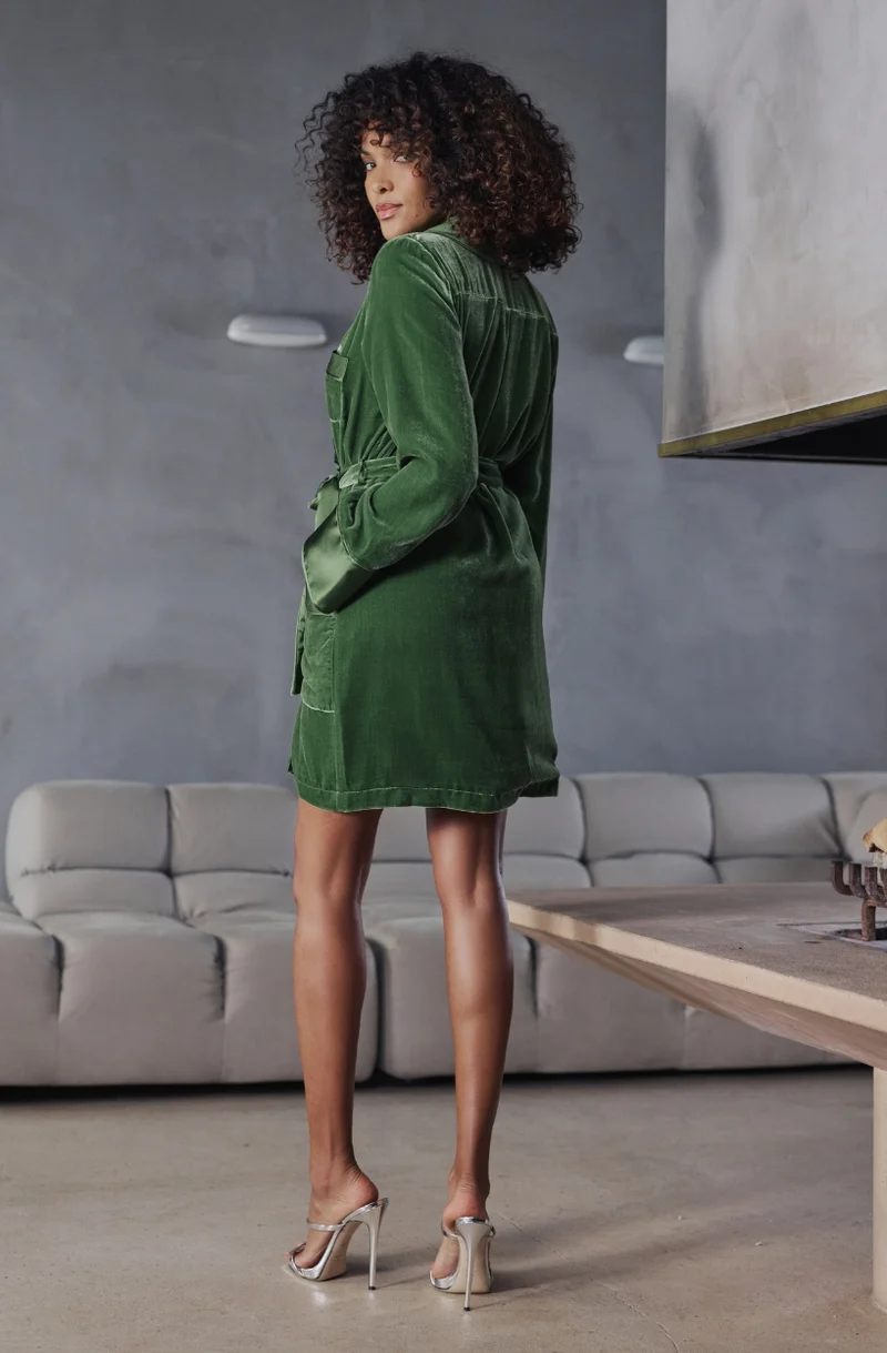 Peignoir court Bruna en velours vert