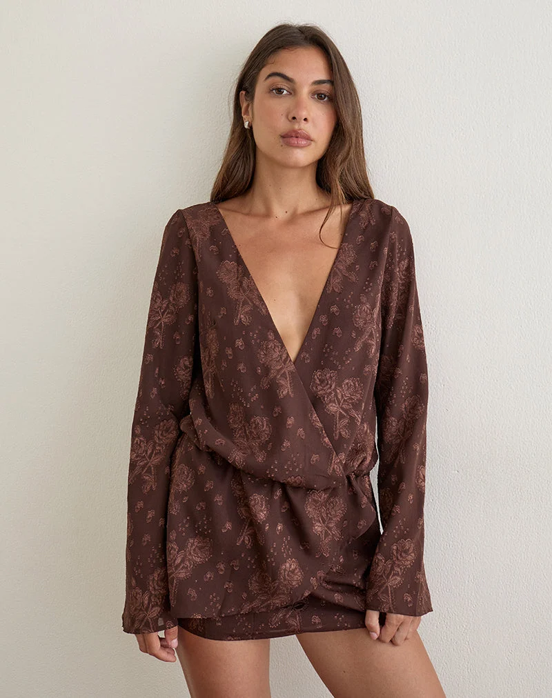 Mini-robe Alaia en mousseline jacquard à motifs floraux, marron