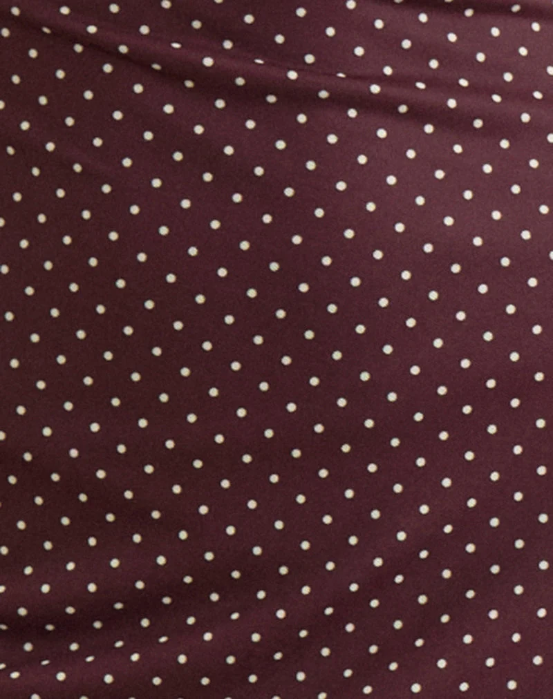 Robe mi-longue Gabriela marron à micro-motifs à pois
