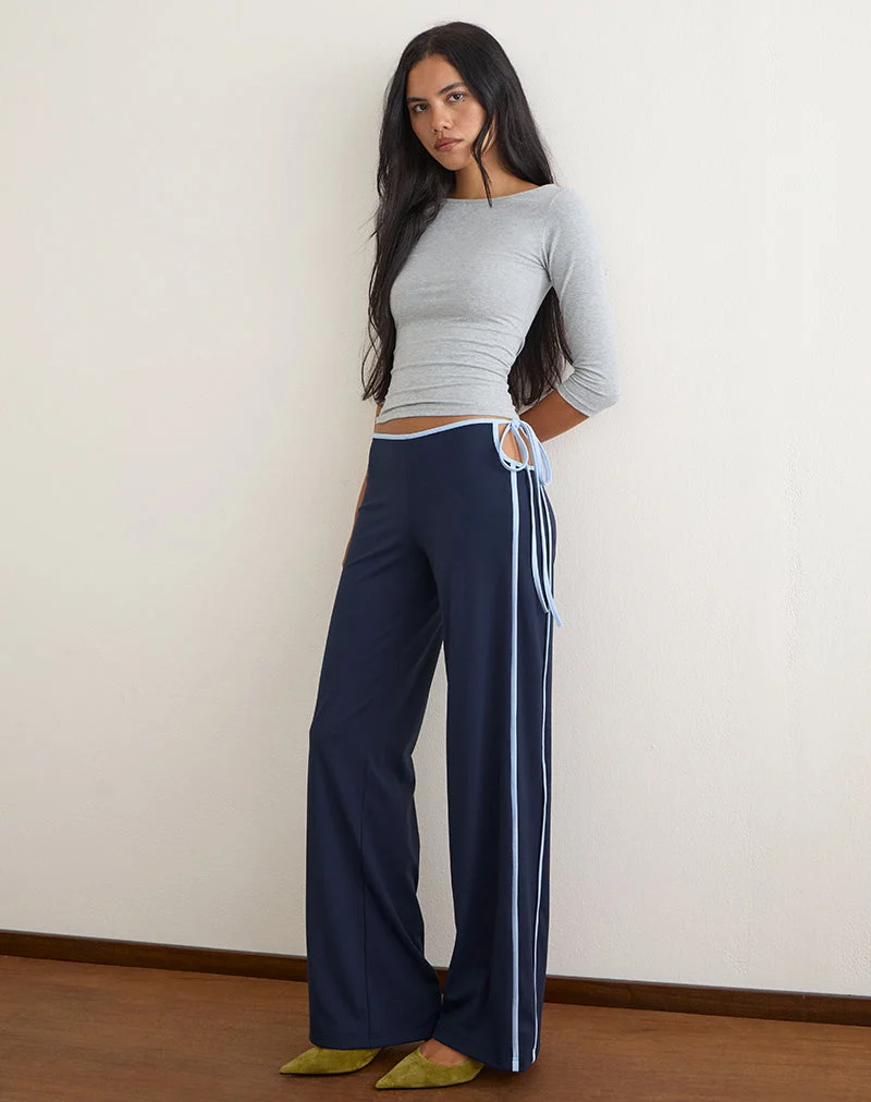 Pantalon Evander bleu marine à rayures bleu clair