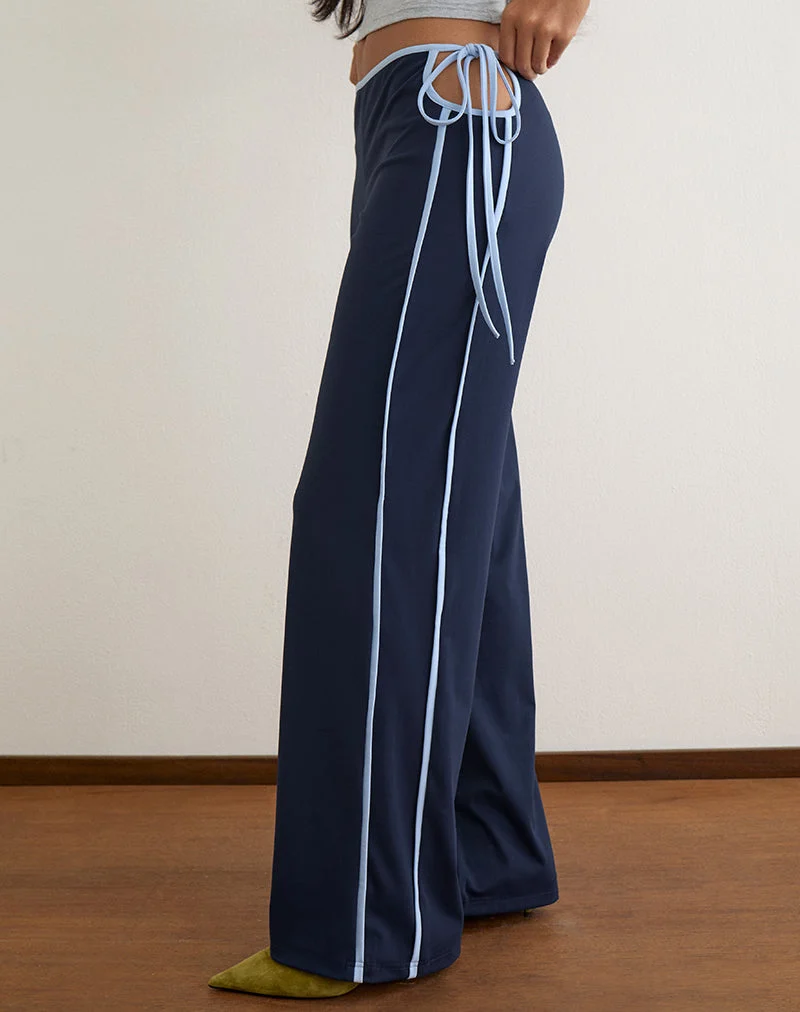 Pantalon Evander bleu marine à rayures bleu clair