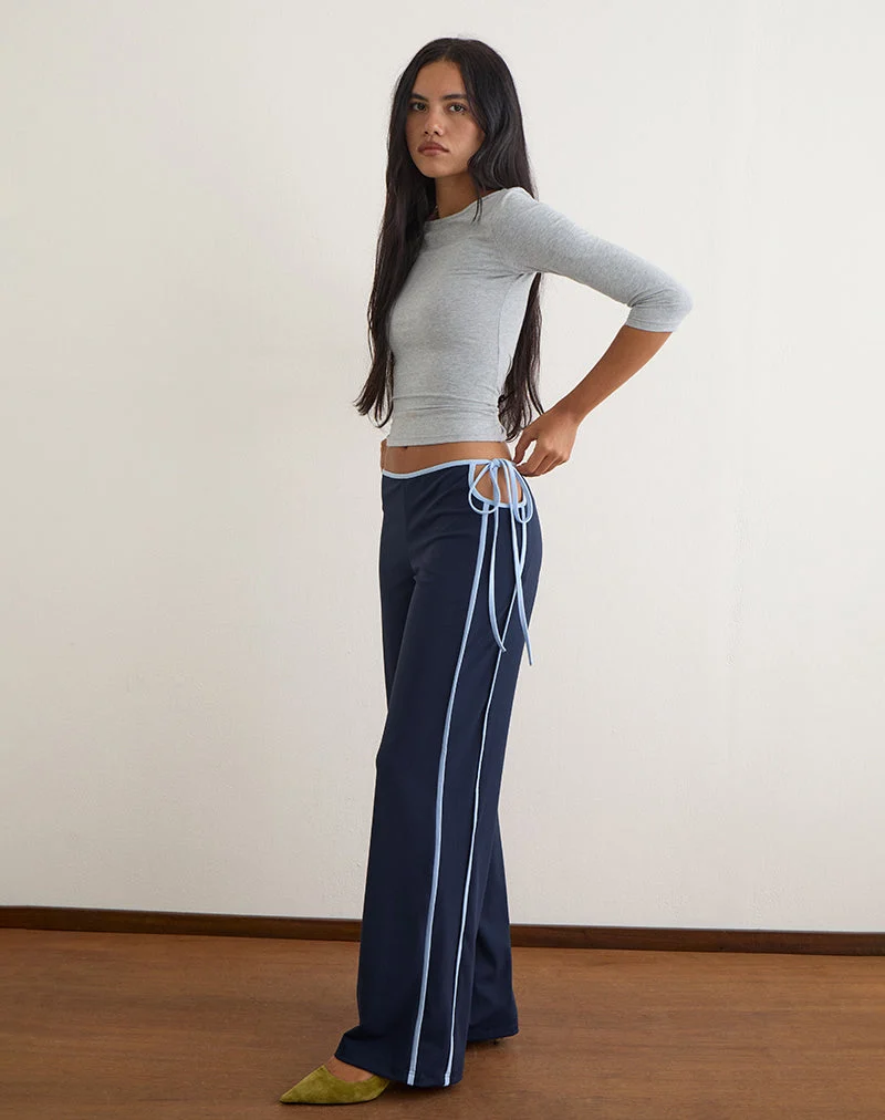 Pantalon Evander bleu marine à rayures bleu clair
