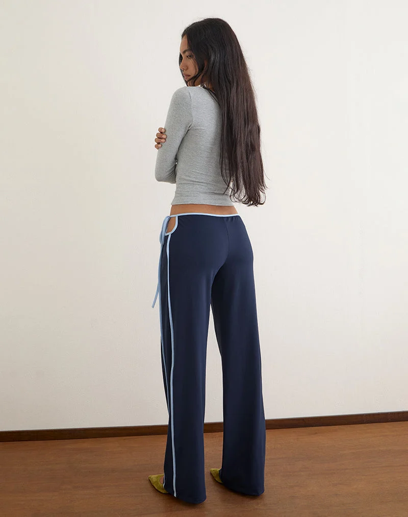 Pantalon Evander bleu marine à rayures bleu clair