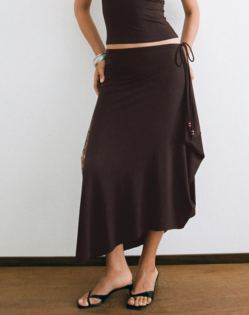 Jupe longue Phemia avec perles, en jersey marron chocolat