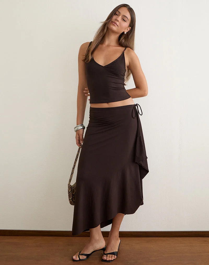 Jupe longue Phemia avec perles, en jersey marron chocolat